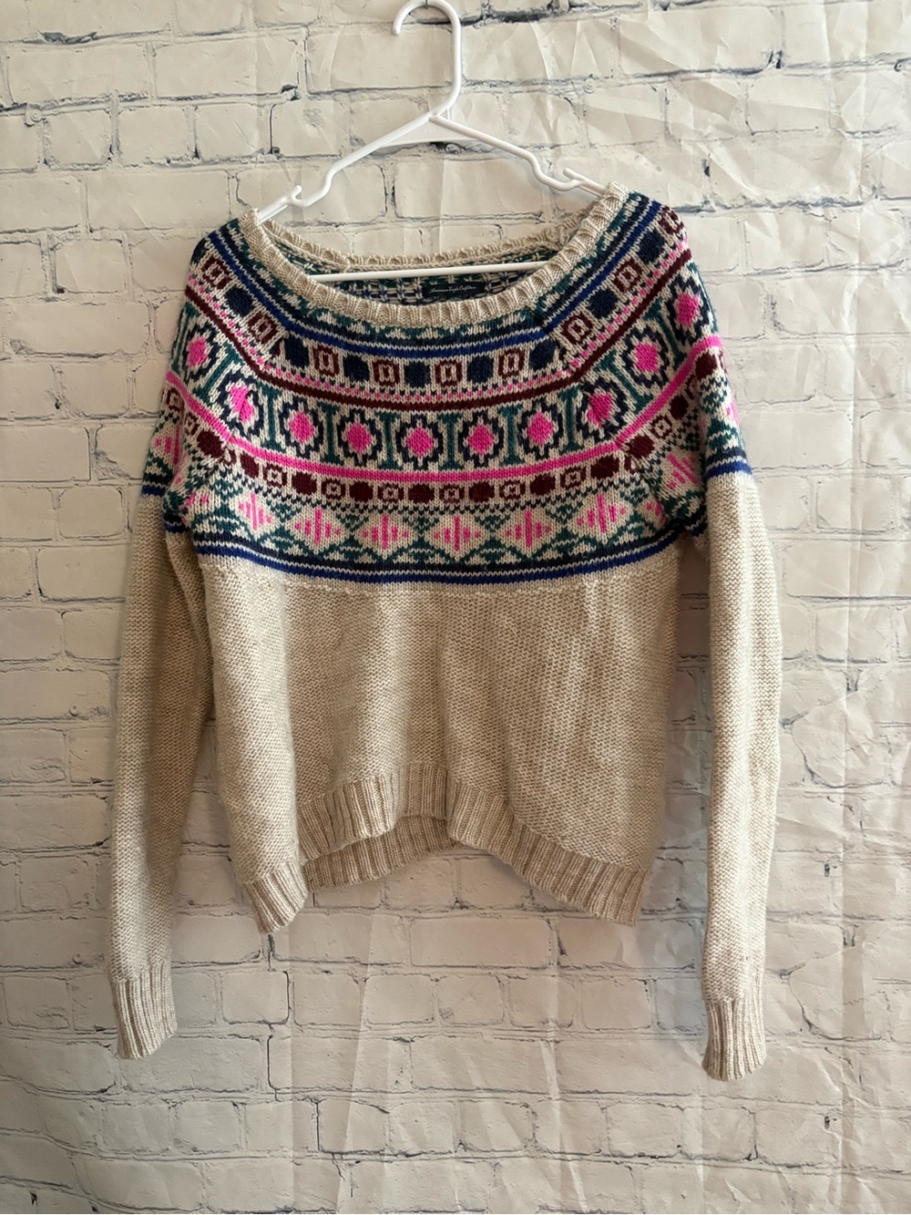 AEO Pullover Fair Isle Knit Sweater Size L